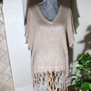 Cabi fringe short sleeve sweater